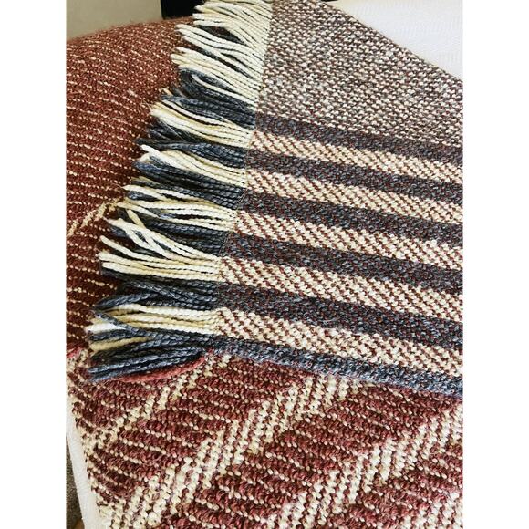 Kennebunk Throw Weavers Blanket Home Cottage Cozy Fringe Tartan Brown Blue Cream - Picture 1 of 14